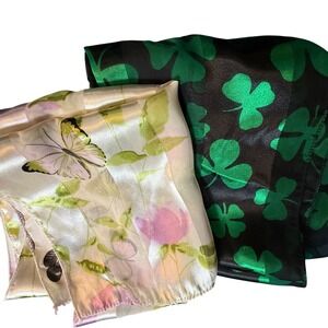 Two Sheer Scarves Clover Butterfly Floral Print